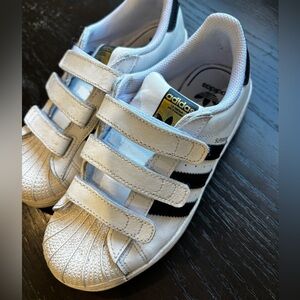 Adidas Kids White and Black Velcro Sneakers